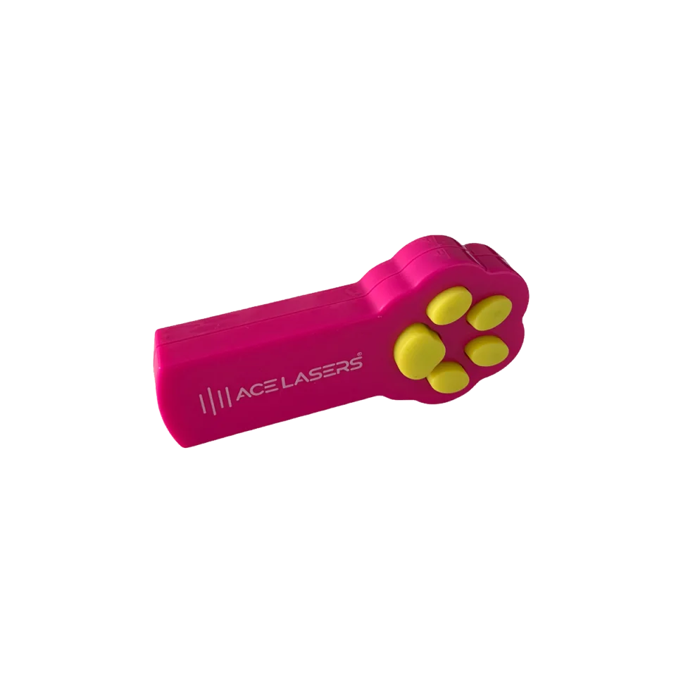 Spiellaser von ACE Lasers im rosa Gehäuse mit rotem Laserpunkt für Katze und Hund