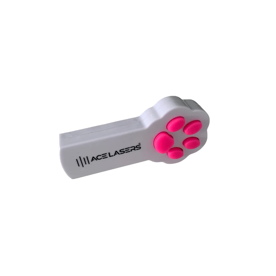 Spiellaser von ACE Lasers mit weißem Gehäuse und rotem Laserpunkt für Katze und Hund